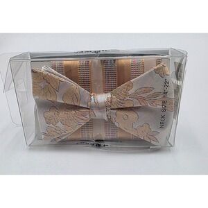 Lord West Men's Gold Floral Brocade Bow Tie and Pocket Square Set SY5070 NEW
